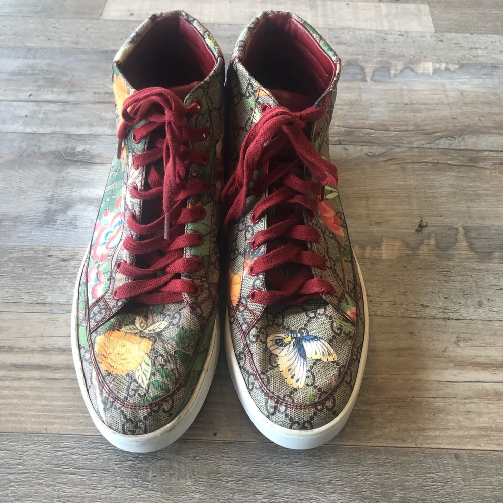Gucci Supreme High Top Floral Leather Sneakers Size 9